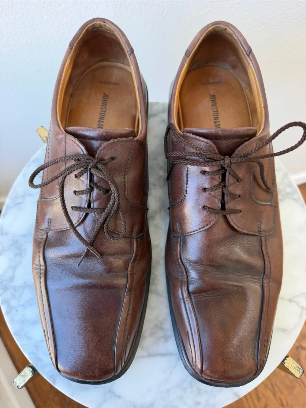 Johnston & Murphy Mens 11.5 M Shoes Bicycle Toe Brown Sheepskin 20-7484 Flex Gel